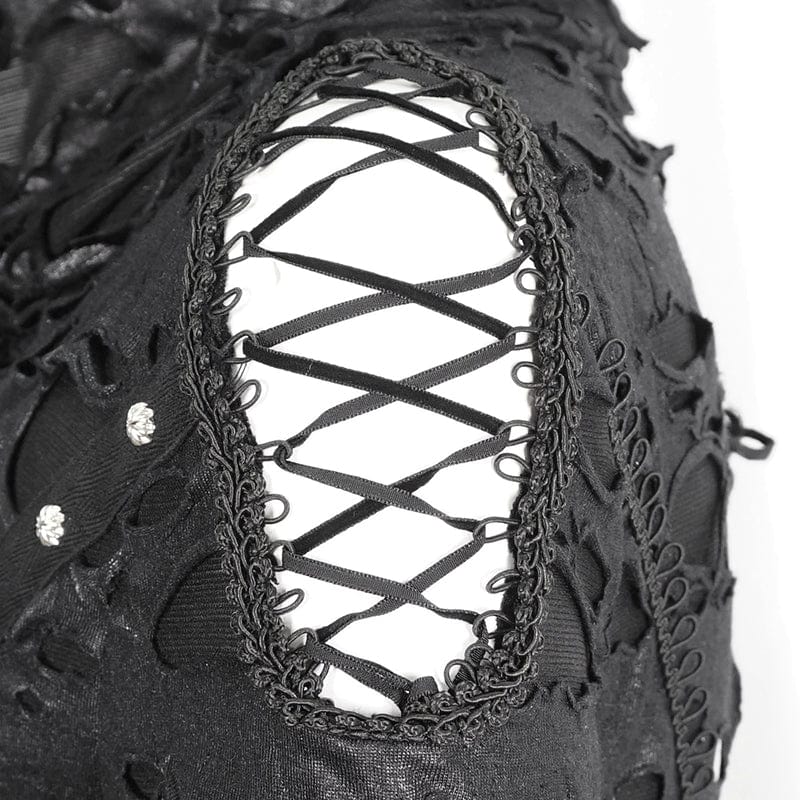 DEVIL FASHION Women's Gothic Irregular Ripped Long Sleeved Hem Dress with Hood