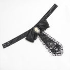 DEVIL FASHION Women's Gothic Jacquard Batwing Shoulder Flap Shirt with Necktie Black