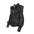 DEVIL FASHION Women's Gothic Jacquard Batwing Shoulder Flap Shirt with Necktie Black