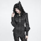 DEVIL FASHION Women's Gothic Jacquard Batwing Shoulder Flap Shirt with Necktie Black