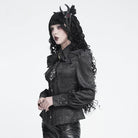 DEVIL FASHION Women's Gothic Jacquard Batwing Shoulder Flap Shirt with Necktie Black
