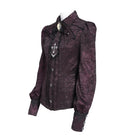 DEVIL FASHION Women's Gothic Jacquard Batwing Shoulder Flap Shirt with Necktie Red