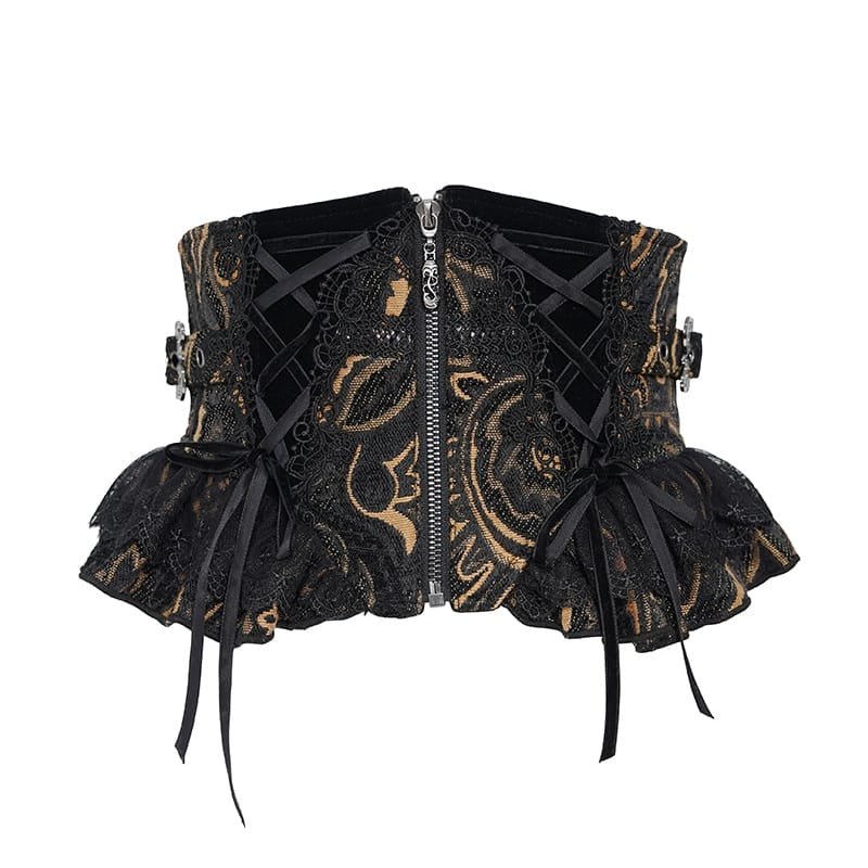 DEVIL FASHION Women's Gothic Jacquard Lace-up Zipper Girdle