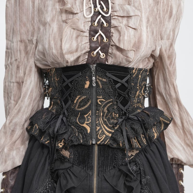 DEVIL FASHION Women's Gothic Jacquard Lace-up Zipper Girdle