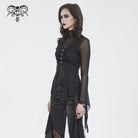 DEVIL FASHION Women's Gothic Jacquard Mesh Ruffled Long Sleeved Shirt