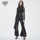 DEVIL FASHION Women's Gothic Jacquard Mesh Ruffled Long Sleeved Shirt
