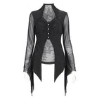 DEVIL FASHION Women's Gothic Jacquard Mesh Ruffled Long Sleeved Shirt