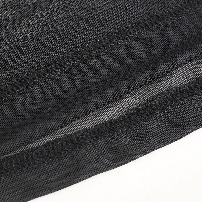 DEVIL FASHION Women's Gothic Jacquard Mesh Ruffled Long Sleeved Shirt