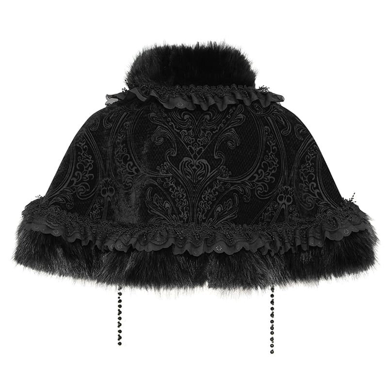 DEVIL FASHION Women's Gothic Jacquard Rose Beaded Cape