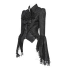 DEVIL FASHION Women's Gothic Jacquard Swallow Tail Flare Sleeve Blouse with Necktie Black