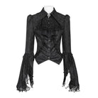 DEVIL FASHION Women's Gothic Jacquard Swallow Tail Flare Sleeve Blouse with Necktie Black