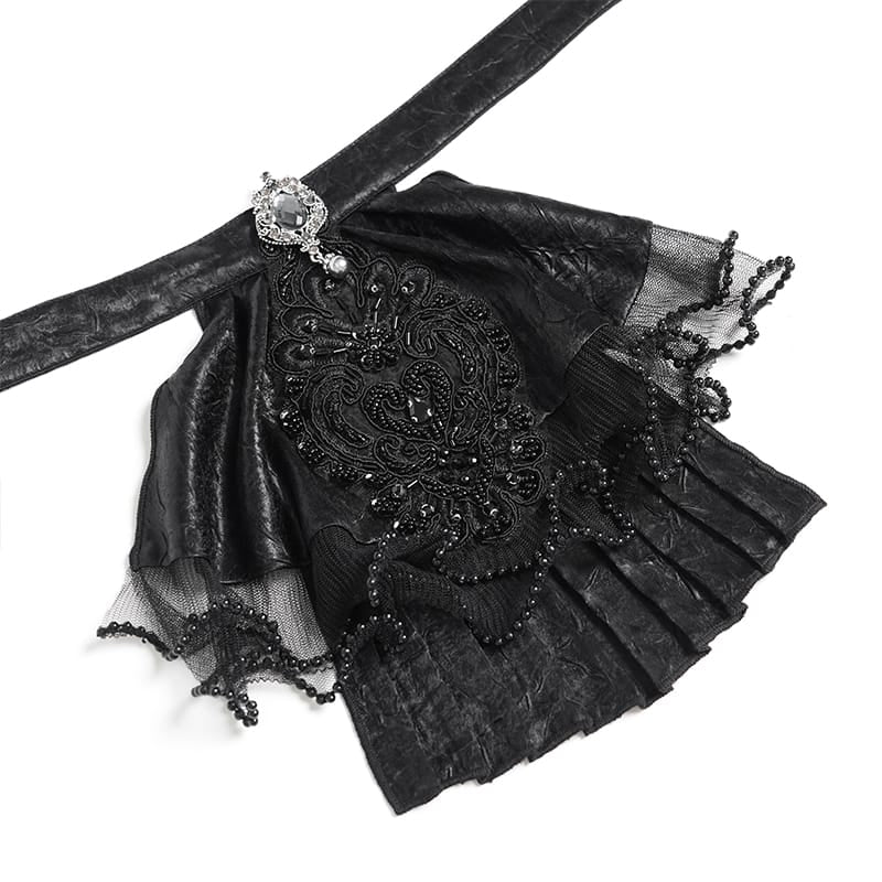 DEVIL FASHION Women's Gothic Jacquard Swallow Tail Flare Sleeve Blouse with Necktie Black