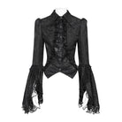 DEVIL FASHION Women's Gothic Jacquard Swallow Tail Flare Sleeve Blouse with Necktie Black