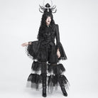 DEVIL FASHION Women's Gothic Jacquard Swallow Tail Flare Sleeve Blouse with Necktie Black