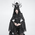 DEVIL FASHION Women's Gothic Jacquard Swallow Tail Flare Sleeve Blouse with Necktie Black