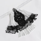 DEVIL FASHION Women's Gothic Jacquard Swallow Tail Flare Sleeve Blouse with Necktie White