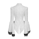 DEVIL FASHION Women's Gothic Jacquard Swallow Tail Flare Sleeve Blouse with Necktie White