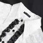 DEVIL FASHION Women's Gothic Jacquard Swallow Tail Flare Sleeve Blouse with Necktie White