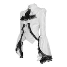 DEVIL FASHION Women's Gothic Jacquard Swallow Tail Flare Sleeve Blouse with Necktie White