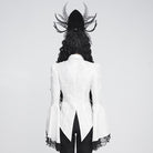 DEVIL FASHION Women's Gothic Jacquard Swallow Tail Flare Sleeve Blouse with Necktie White