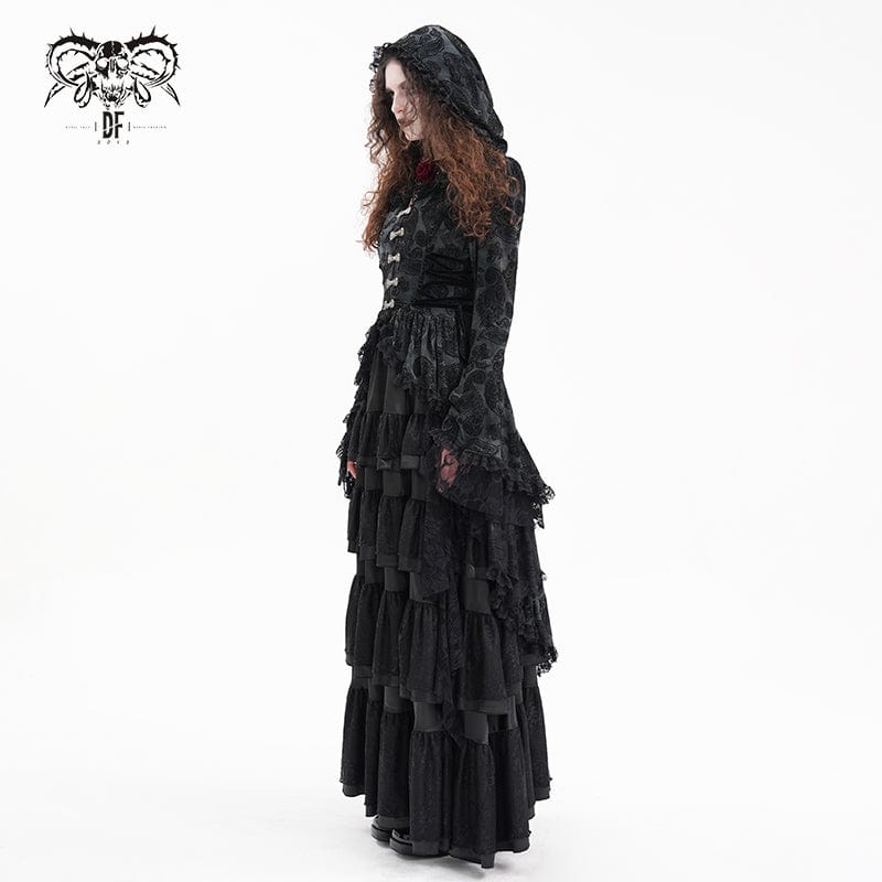 DEVIL FASHION Women's Gothic Lace Batwing Sleeved Jacket with Hood