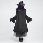 DEVIL FASHION Women's Gothic Lace Embroidery Trim Faux Fur Collar Long Coat with Detachable Bowknot