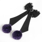 DEVIL FASHION Women's Gothic Lace Embroidery Trim Faux Fur Collar Long Coat with Detachable Bowknot