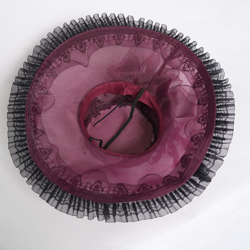 DEVIL FASHION Women's Gothic Lace Feather Rose Hat