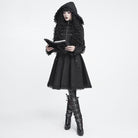 DEVIL FASHION Women's Gothic Lace Ruffle Trim Flared Hem Hooded Coat