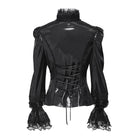 DEVIL FASHION Women's Gothic Lace Trim Lace-up Puff Shoulder Flare Sleeve Shirt