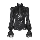 DEVIL FASHION Women's Gothic Lace Trim Lace-up Puff Shoulder Flare Sleeve Shirt
