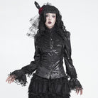 DEVIL FASHION Women's Gothic Lace Trim Lace-up Puff Shoulder Flare Sleeve Shirt