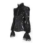 DEVIL FASHION Women's Gothic Lace Trim Lace-up Puff Shoulder Flare Sleeve Shirt