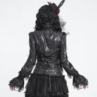 DEVIL FASHION Women's Gothic Lace Trim Lace-up Puff Shoulder Flare Sleeve Shirt