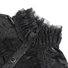 DEVIL FASHION Women's Gothic Lace Trim Lace-up Puff Shoulder Flare Sleeve Shirt