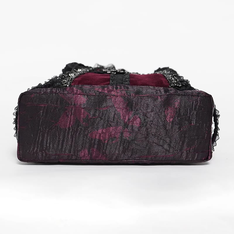 DEVIL FASHION Women's Gothic Lace-Trimmed Rose Cross Bag Black-Red