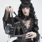 DEVIL FASHION Women's Gothic Lace-Trimmed Rose Cross Bag Grey-Black