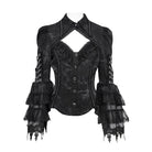 DEVIL FASHION Women's Gothic Lace-up Chained Cutout Flare Sleeve Shirt