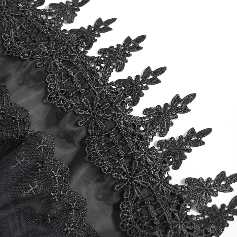 DEVIL FASHION Women's Gothic Lace-up Chained Cutout Flare Sleeve Shirt