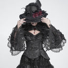 DEVIL FASHION Women's Gothic Lace-up Chained Cutout Flare Sleeve Shirt