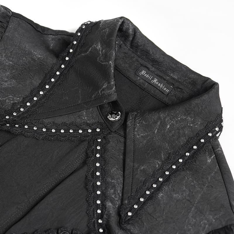 DEVIL FASHION Women's Gothic Lace-up Chained Cutout Flare Sleeve Shirt