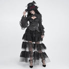 DEVIL FASHION Women's Gothic Lace-up Chained Cutout Flare Sleeve Shirt