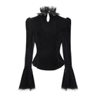 DEVIL FASHION Women's Gothic Lace-up Chained Flare Sleeve Velvet Top Black