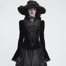 DEVIL FASHION Women's Gothic Lace-up Chained Flare Sleeve Velvet Top Black