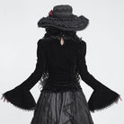 DEVIL FASHION Women's Gothic Lace-up Chained Flare Sleeve Velvet Top Black