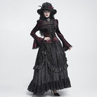 DEVIL FASHION Women's Gothic Lace-up Chained Flare Sleeve Velvet Top Red