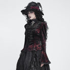 DEVIL FASHION Women's Gothic Lace-up Chained Flare Sleeve Velvet Top Red