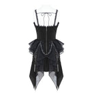 DEVIL FASHION Women's Gothic Lace-up Chained Ruched Irregular Hem Slip Dress Black