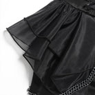 DEVIL FASHION Women's Gothic Lace-up Chained Ruched Irregular Hem Slip Dress Black