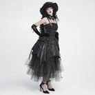 DEVIL FASHION Women's Gothic Lace-up Chained Ruched Irregular Hem Slip Dress Black